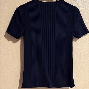 NWOT MNG Navy Ribbed Short Sleeve Top Sz Small